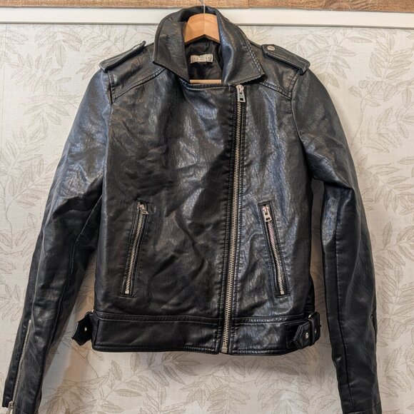 Topshop Faux Leather Moto Jacket Black Size 6 Vintage Style Full Zip - Picture 7 of 13